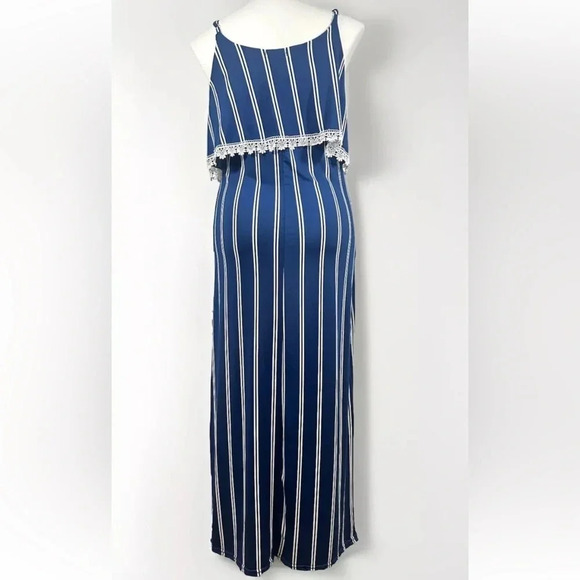 NEW Rouge Collection 1X Navy Striped Stretch Lightweight Maxi Dress Ruffle Front - Picture 7 of 13